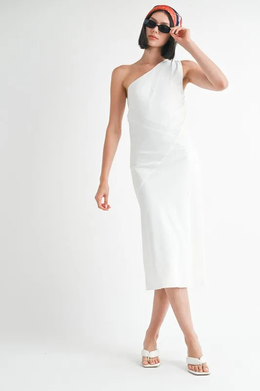 kesley ONE SHOULDER MID LINEN DRESS