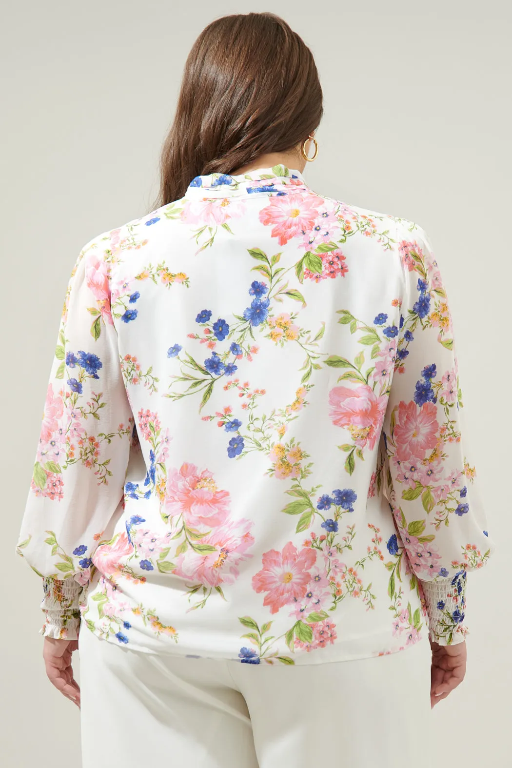 Wildheart Floral Etienne Tie Neck Long Sleeve Blouse Curve